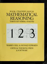 Cover of: Mathematical reasoning through verbal analysis, book-1 by Warren Hill