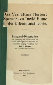 Cover of: Das Verhältnis Herbert Spencers zu David Hume in der Erkenntnistheorie