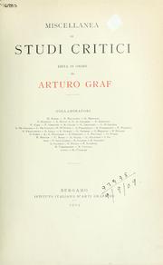 Cover of: Miscellanea di studi critici; edita in onore di Arturo Graf