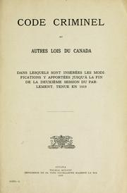 Cover of: Code criminel et autres lois du Canada