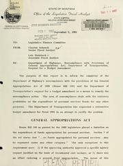 Cover of: Department of Highways noncompliance with provisions of General Appropriations Act: Department of Transportation, request for budget amendment