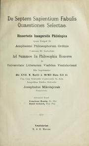 Cover of: De Septem sapientium fabulis quaestiones selectae