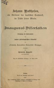 Cover of: Johann Mattheson ein Förderer der deutschen Tonkunst, im Lichte seiner Werke by Schmidt, Heinrich