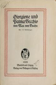 Cover of: Giorgione und Palma Vecchio by Max von Boehn