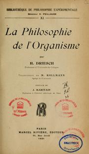 Cover of: La Philosophie de l'organisme