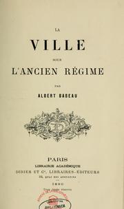 Cover of: La ville sous l'ancien régime