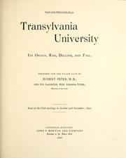 Cover of: Transylvania University: its origin, rise, decline, and fall
