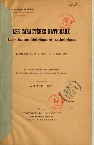 Les caractères nationaux by Edgar Bérillon