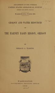 Cover of: Geology and water resources of the Harney Basin region, Oregon