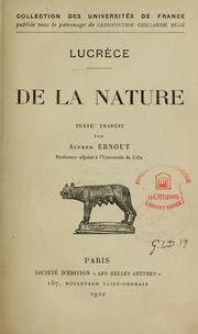 Cover of: De la nature by Titus Lucretius Carus