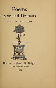 Cover of: Poems: lyric and dramatic by Ethel Louise Cox