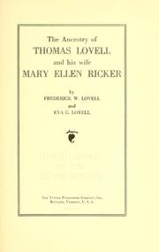 Cover of: The ancestry of Thomas Lovell and his wife Mary Ellen Ricker by Frederick W. Lovell