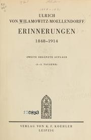 Cover of: Erinnerungen 1848-1914 ... by Ulrich von Wilamowitz-Moellendorff