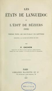 Cover of: Les états de Languedoc et l'édit de Béziers (1632) by Paul Jean Louis Gachon