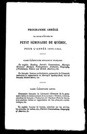 Cover of: Programme abrégé du cours d'études du Petit Séminaire de Québec: pour l'année 1840-1841