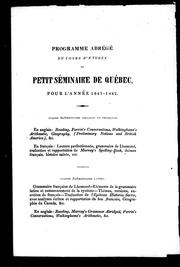Cover of: Programme abrégé du cours d'études du Petit Séminaire de Québec: pour l'année 1841-1842