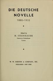 Cover of: Die deutsche novelle, 1880-1933 by Harry Steinhauer