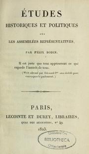 Cover of: Études historiques et politiques sur les assemblées représentatives