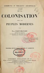 Cover of: De la colonisation chez les peuples modernes