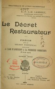 Cover of: Le décret restaurateur by Jean-Marie Lambert