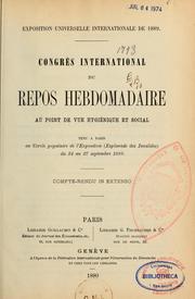 Congrès international du repos hebdomadaire by International congress on Sunday rest (5th 1889 Paris)