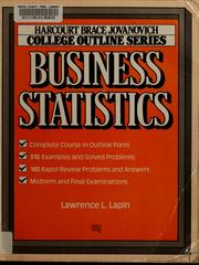 Cover of: Business statistics by Lawrence L. Lapin