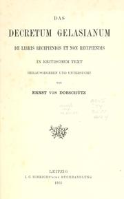 Cover of: Das Decretum Gelasianum de libris recipiendis et non recipiendis