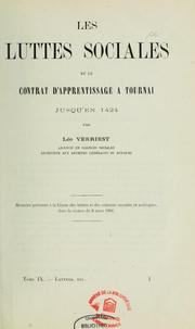 Cover of: Les luttes sociales et le contrat d'apprentissage à Tournai jusqu'en 1424 by Léo Verriest