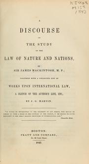 Cover of: A discourse on the study of the law of nature and nations by Mackintosh, James Sir