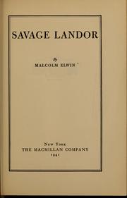 Cover of: Savage Landor by Malcolm Elwin