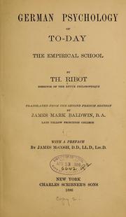 Cover of: German psychology of to-day by Théodule Armand Ribot