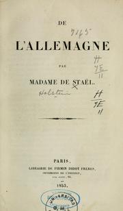 Cover of: De l'Allemagne by Madame de Staël