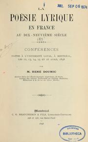 Cover of: La poésie lyrique en France au dix-neuvième siècle.