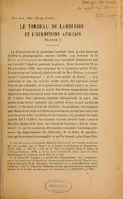 Cover of: Le tombeau de Lambiridi et l'hermétisme africaine