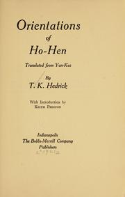 Cover of: Orientations of Ho-Hen by Tubman K. Hedrick