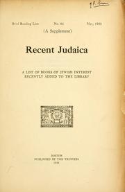 Cover of: Recent Judaica: a list of books of Jewish interest recently added to the library