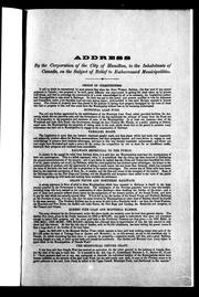 Cover of: Address by the Corporation of the City of Hamilton, to the inhabitants of Canada, on the subject of relief to embarrassed municipalities