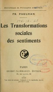 Cover of: Les transformations sociales des sentiments. by Frédéric Paulhan