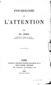 Cover of: Psychologie de l'attention by Théodule Armand Ribot
