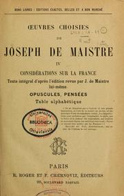 Considérations sur la France by Joseph Marie de Maistre