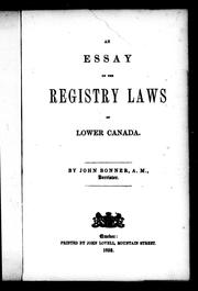 Cover of: An essay on the registry laws of Lower Canada