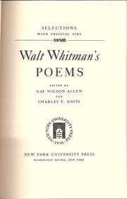 Cover of: Walt Whitman's Poems