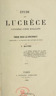Étude sur Lucrèce considéré comme moraliste by Pierre Montée