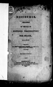 Cover of: Discourse, delivered on the day of national thanksgiving for peace, April 13, 1815