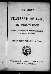 Cover of: An essay on the transfer of land by registration under the duplicate method operative in British colonies