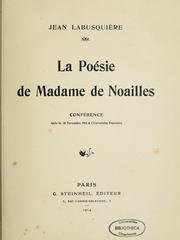Cover of: La Poèsie de Madame de Noailles by Jean Labusquière