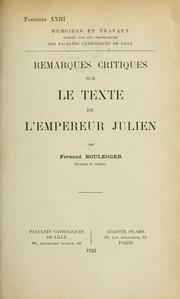 Cover of: Remarques critiques sur le texte de l'empereur Julien by Fernand Boulenger
