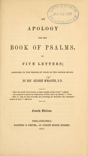 Cover of: An Apology for the Book of Psalms, in five letters: addressed to the friends of union in the church of God.