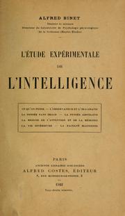 Cover of: L'étude experimentale de l'intelligence by Alfred Binet