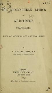 Cover of: The Nicomachean ethics of Aristotle by translated with an analysis and critical notes by J.E.C. Welldon